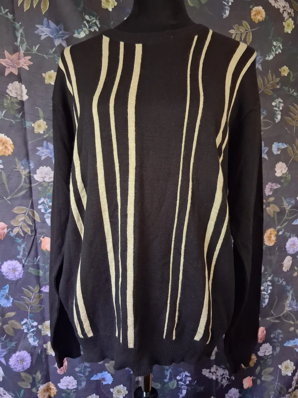 Black Sweater with Cream Vertical Stripes men's Sweater